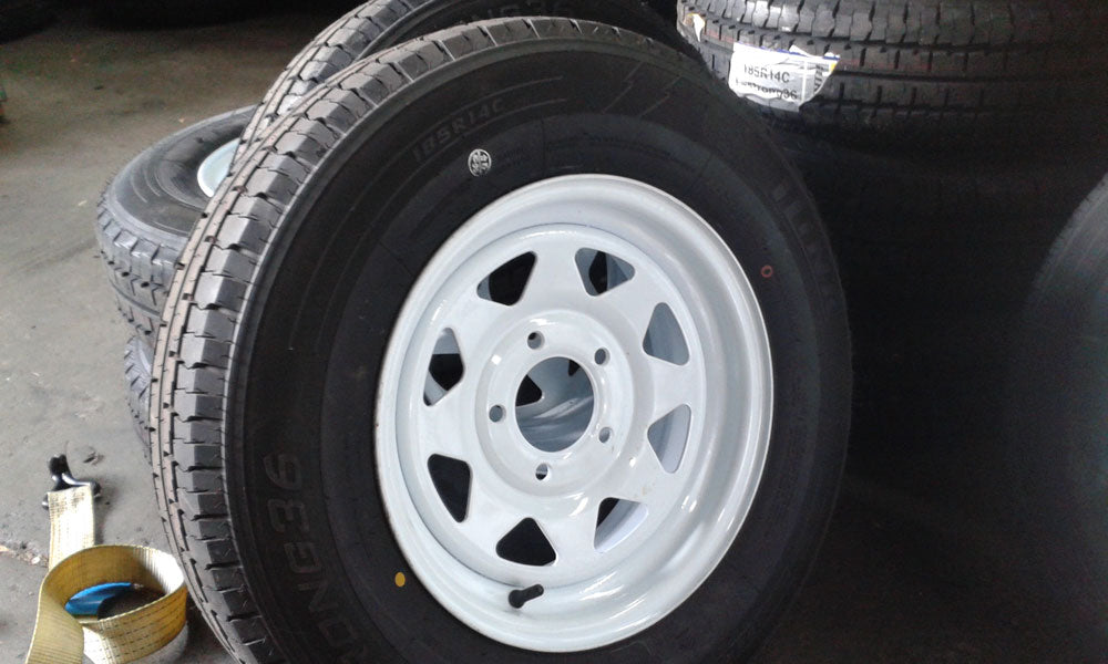 185R14LT WITH 5 STUDS FORD WHITE STEEL RIM
